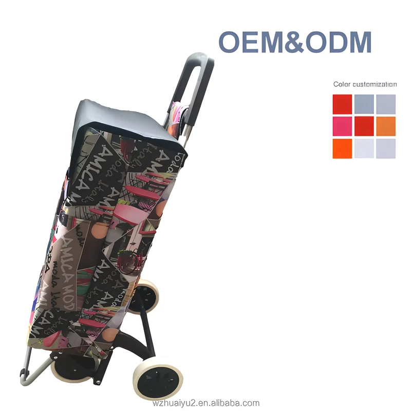 Printing Shopping Trolleys Carts Portable Folding Trolley Cart Supermarket Lightweight Luggage Shopping Trolley Bag
