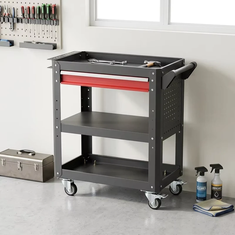 Professional 3 Tier Modular Tool Service Cart Locking Drawer Aluminum Handle Rolling Workshop Trolley Tool Hanging Slots OEM ODM