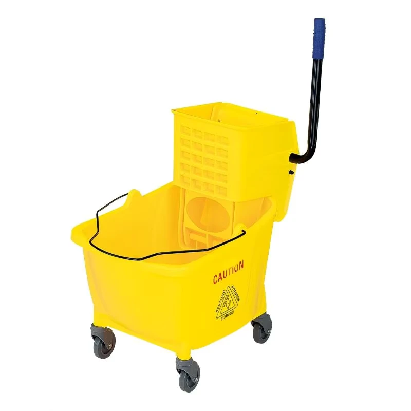 Professional 32L Mop Wringer Bucket Cleaning Cart Trolley Enhanced Side Press Leverage and Silent Casters for Hotel Housekeeping