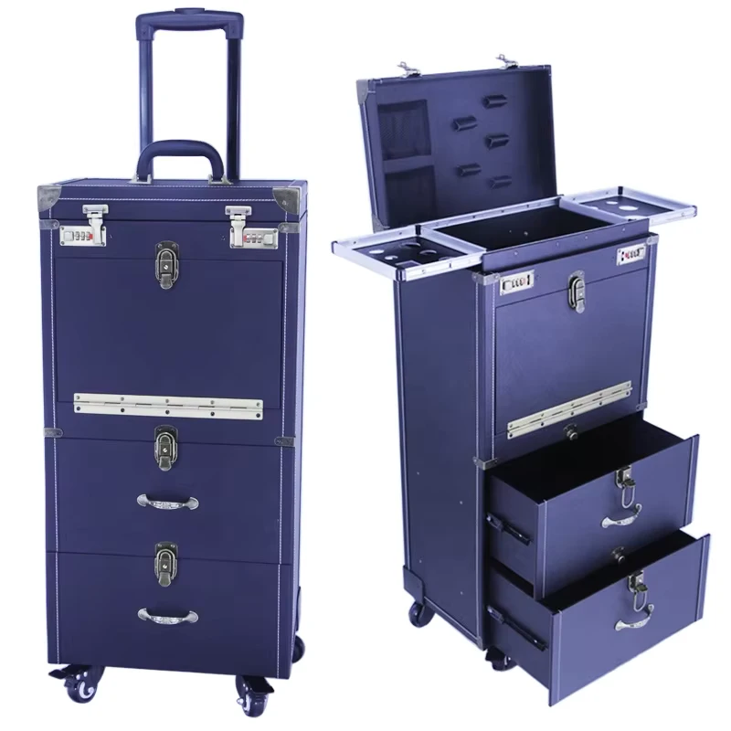 Professional Barber Box Case with Trolley Barber Bag Tool Box Hairdresser Trolley Case Organizer for Hair Salon and Travel