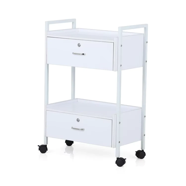 Professional Beauty Nail Hair Salon Furniture Modern Wood Rolling Trolley Cart with Lock and Drawers