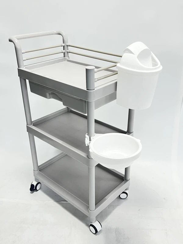 Professional Beauty Salon Furniture Plastic Salon Trolley with Wheels White Grey Pink Price Salon Trolley