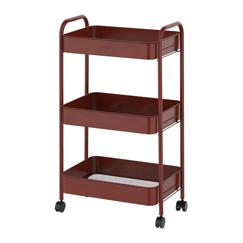Professional Design Metal Rolling Utility Shelf Storage Cart 3 Tier No Screw Mesh Basket Storage Rack Trolley