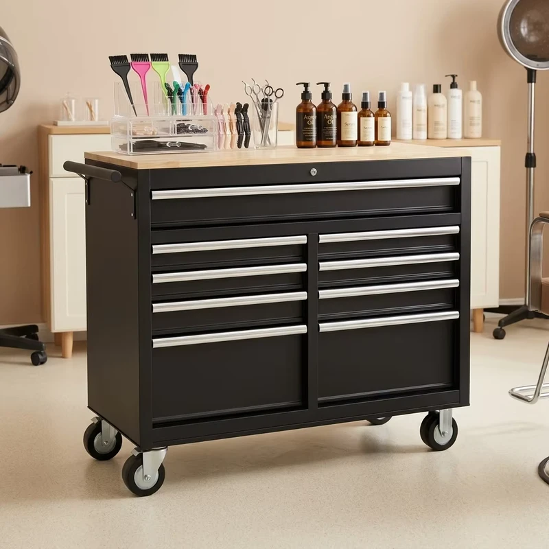 Professional Drawer Cabinet Comfort Lockable Handle Steel Barber Hair Salon OEM ODM Rolling Tool Trolley