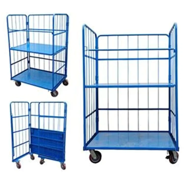 Professional Galvanized Powder Coated Roll Cage Logistics Trolley Wire Mesh Container for Warehouse Storage