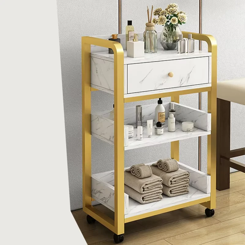 Professional Gold White Rolling Barber Spa Facial Metal Hair Salon Beauty Salon Hairdressing Trolley Carts