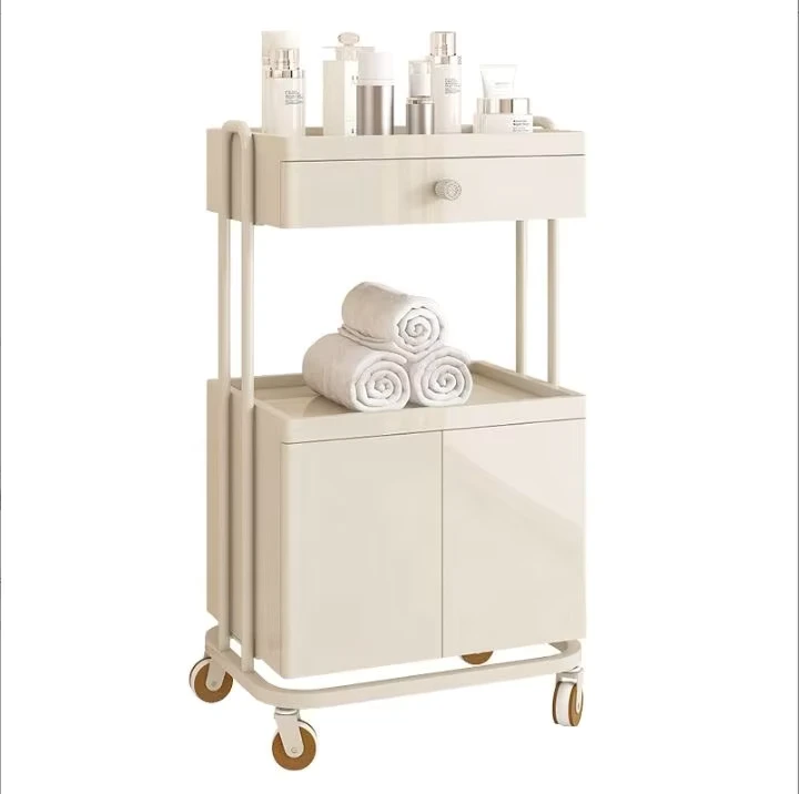 Professional Gold White Rolling Barber Spa Metal Hair Salon Beauty Salon Hairdressing Trolley Carts