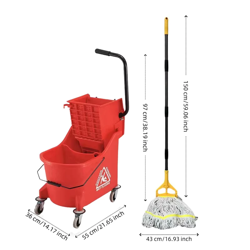 Professional Heavy Duty Outdoor Large Cleaning Mop Wringer Bucket with Wheels PP Material Metal Construction Eco Friendly