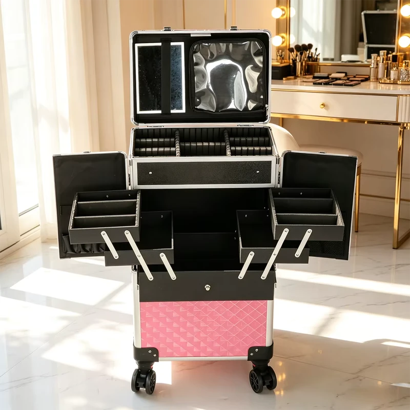 Professional Makeup Train Case Rolling Travel Salon Nail Trolley Cosmetic Hairdressing Vanity Storage Organizer Box For Barber