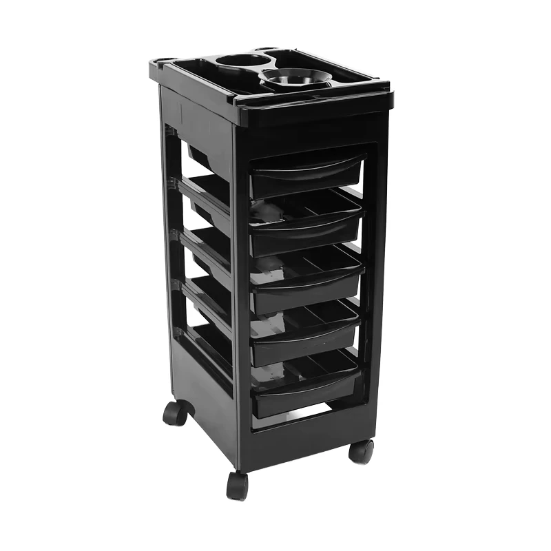 Professional Mason Salon Spa Cart Trolley Plastic 4 Wheel Easy Moving Modern Design Barber Hairdresser Black