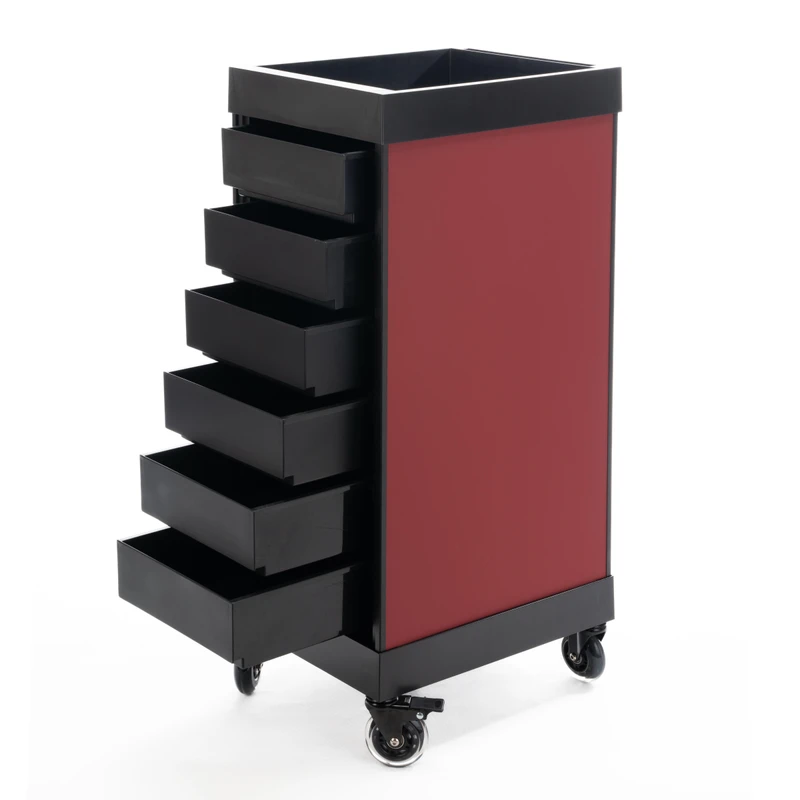 Professional Mobile Salon Red Trolley N3 with ABS Drawers Storage and Silent Locking Wheels