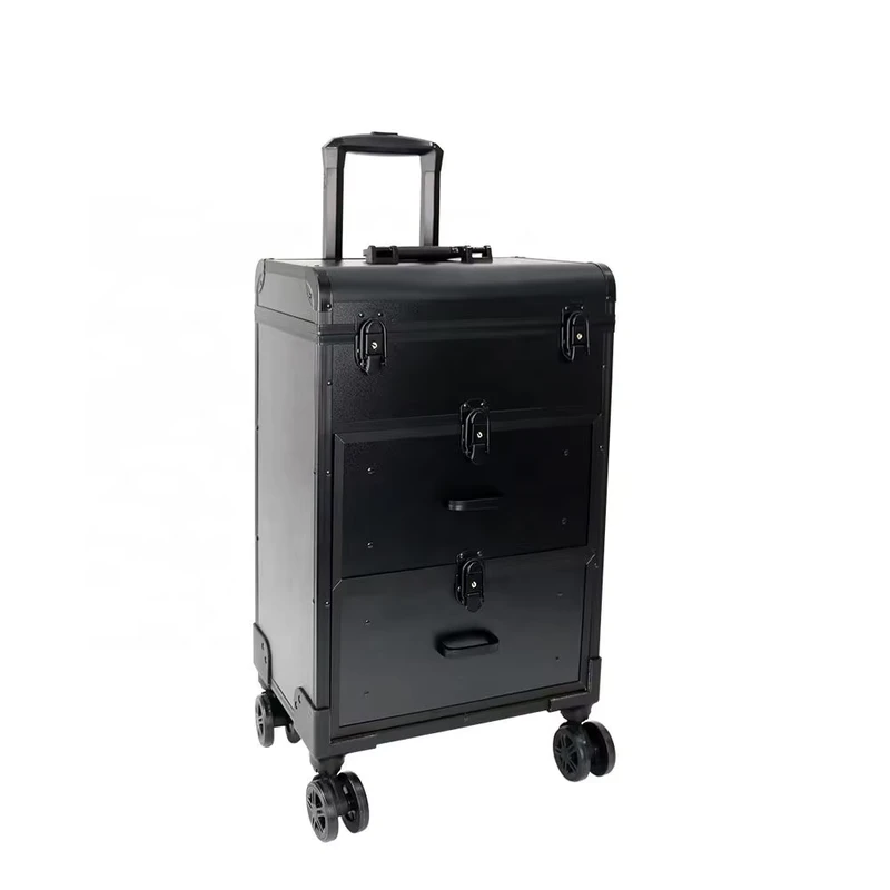 Professional Rolling Makeup Train Case With Drawers Large Cosmetic Trolley With Lock for Travel Makeup Nail Art Hair Styling