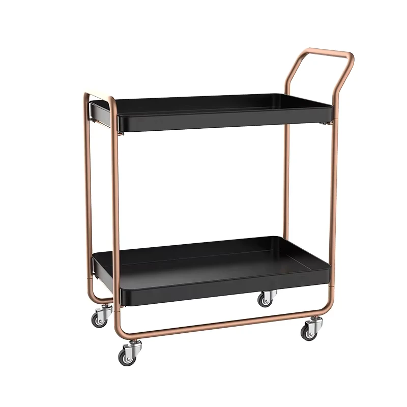 Professional Utility Storage Rack 2 Tier Metal Rolling Food Service Trolley Kitchen Trolley Rack Wine Rack Serving Cart