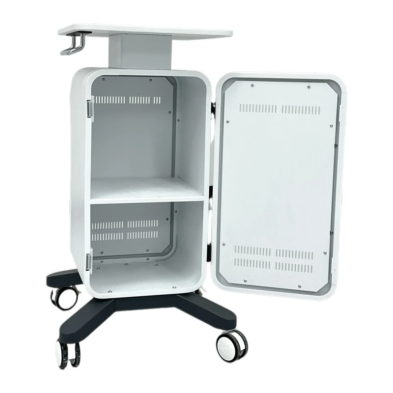 Professional White Beauty Salon Trolley 4 Wheels Mobile Cart with Cabinet for Medical Aesthetic Equipment
