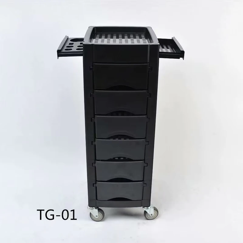 Professionnel Salon Furniture Plastic Beauty Salon Carts Barber Hairdresser Trolley Hair Salon Trolley Black