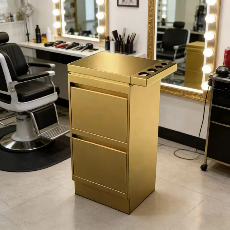 Professionnel Salon Furniture Plastic Beauty Salon Carts Barber Hairdresser Trolley Hair Salon Trolley Gold