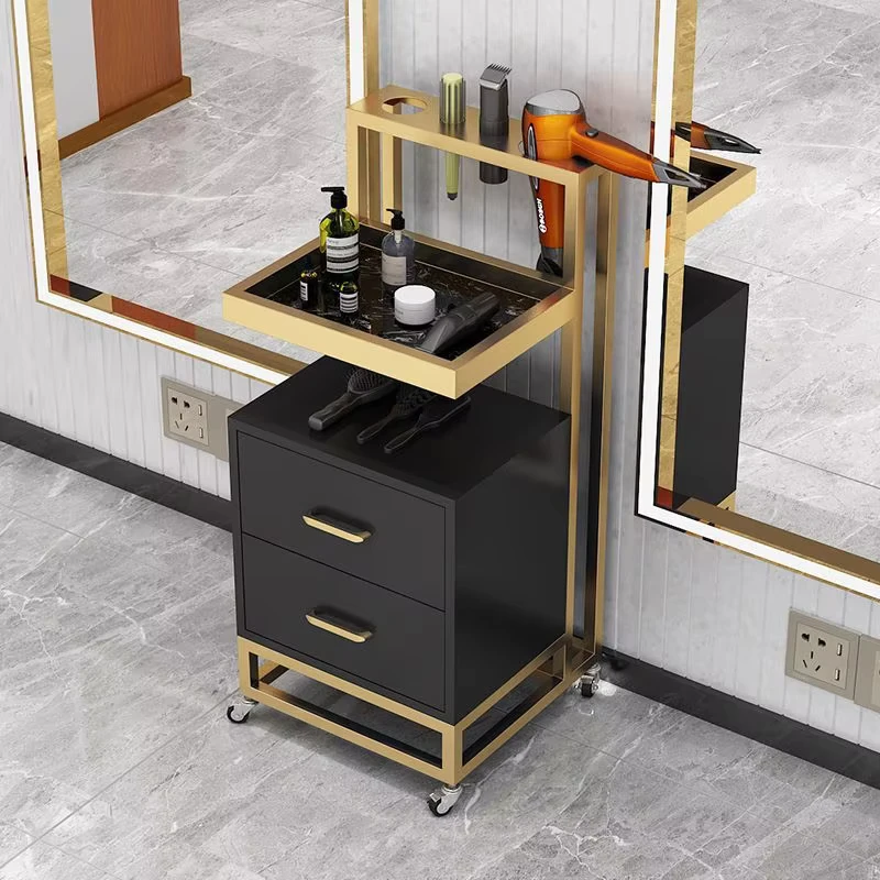 Professionnel Salon Furniture Wood Beauty Salon Carts Barber Hairdresser Trolley Hair Salon Trolley Black