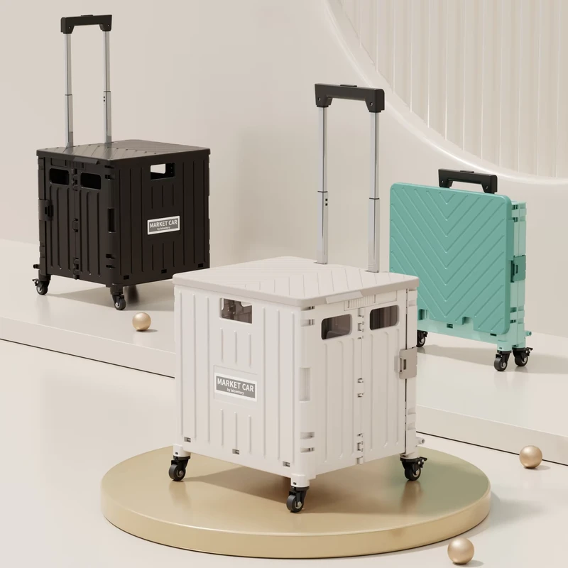 Pull-Up Foldable Shopping Cart Eco-Friendly Plastic Storage Box Easy Clean Color Customization Food Container
