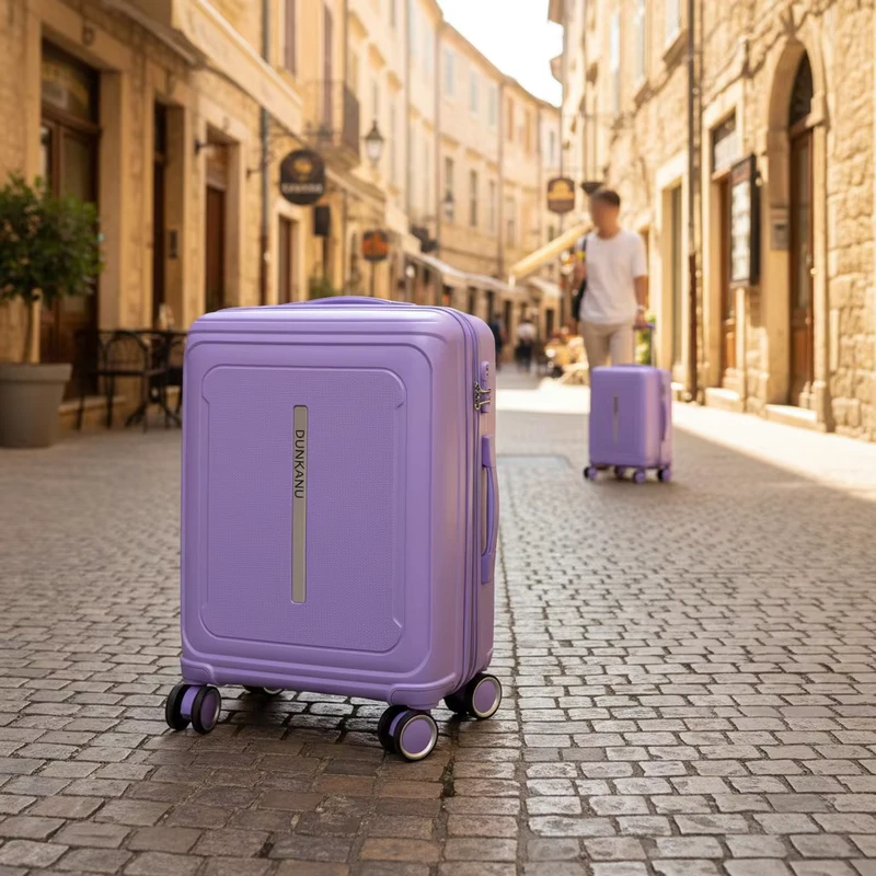 Purple Fashion Cabin Luggage Set Anti Theft Trolley Suitcase Multifunctional PP Material Travel Boarding Case