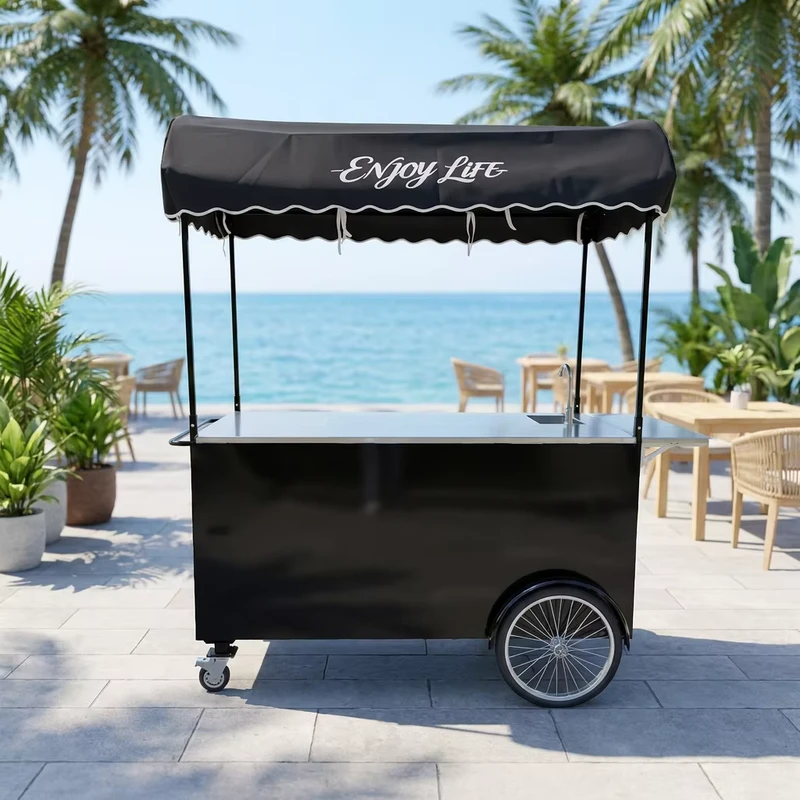 Push Ice Cream Cart Street Vending Carts Portable Ice Cream Cart