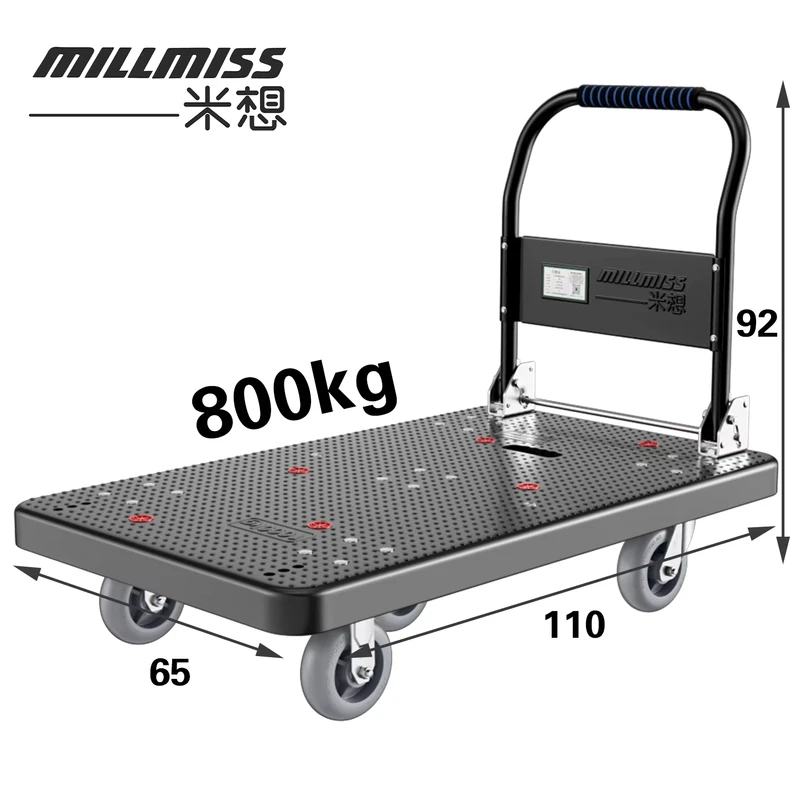 Push Trolley Handle Fold Airport Plastic Trolley Hand Carts and Trolleys Nylon Heavy Duty Industrial Platform Truck OEM Brake