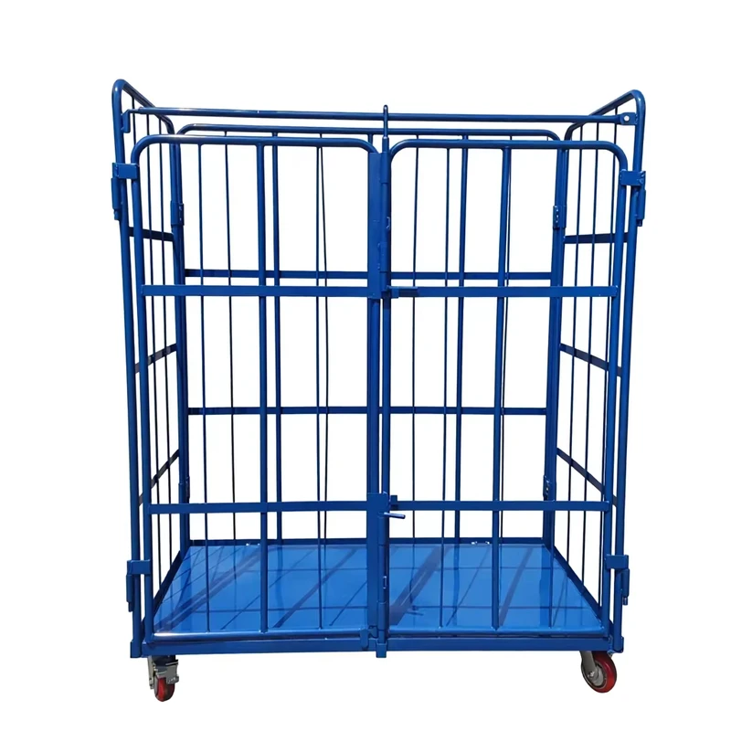 Q235 Steel Four Wheel Foldable Roll Container Storage Cage Trolley with Lockable Casters Powder Coated OEM ODM Customizable