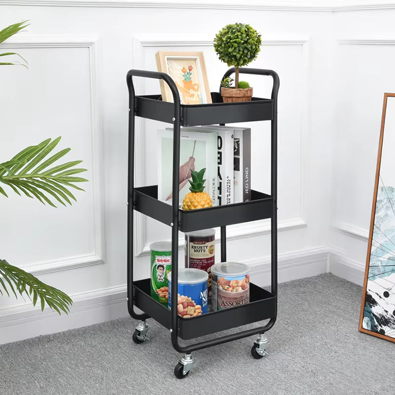 QVC Rolling Laundry Storage Cart Rolling Trolley 3 Tier Camping Metal Steel Customized Storage Baskets Rack