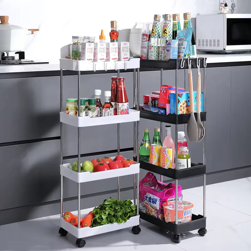 QY Brand 4 Layer PP Plastic Trolley Storage Rack Multifunctional Design Sustainable Modern Simplicity Living Room Storage