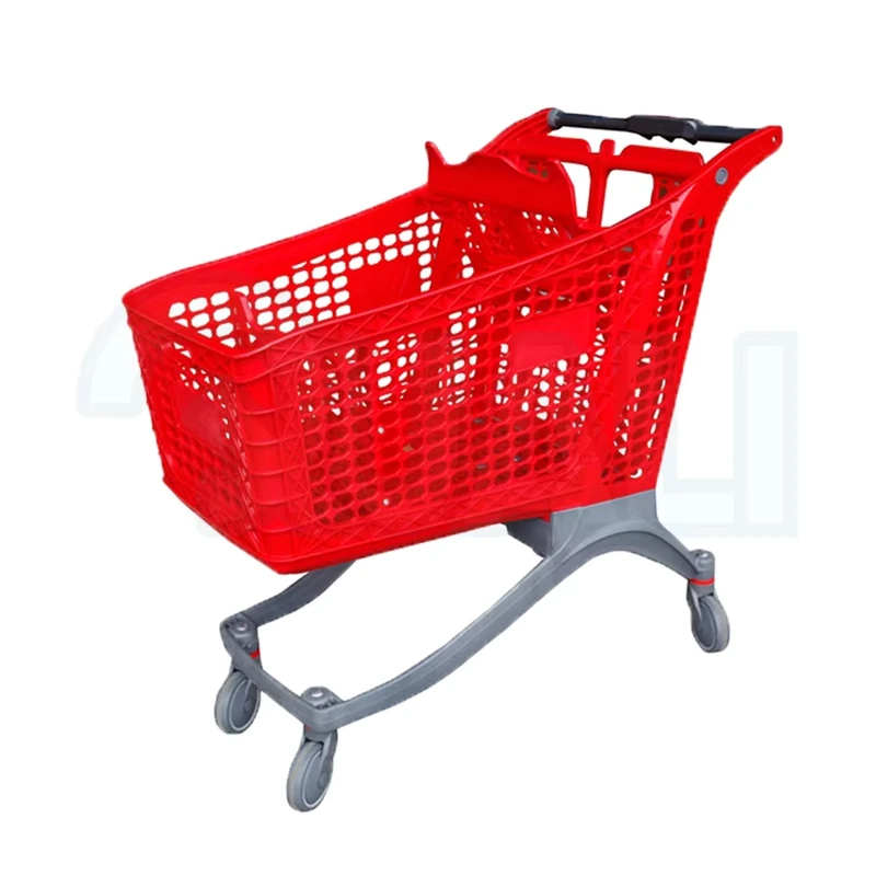 Quali Standard Four Wheels Shopping Trolley All Plastic Shopping Cart Medium Size Plastic Cart