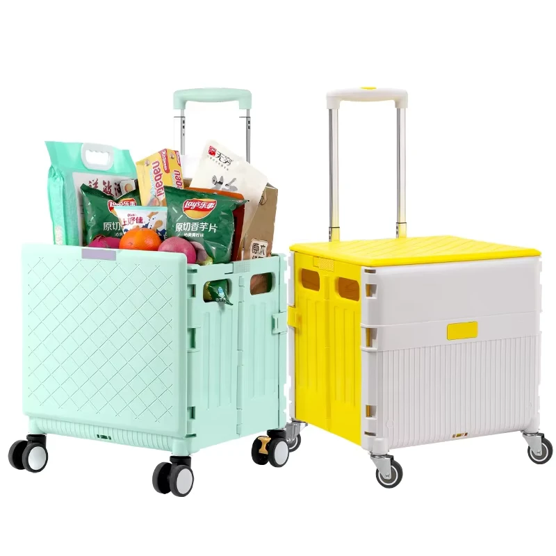 Quick Cart with Adjustable Handle Wheeled Rolling Crate Teacher Utility with Seat