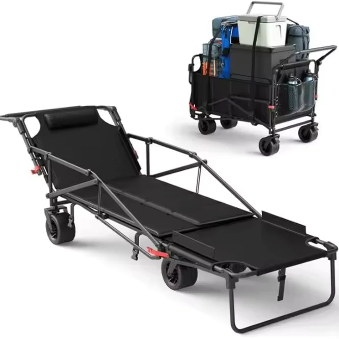 Quick Release Outdoor Camping Dual-Use Hand Pull Cart Folding Bed Metal Super Heavy Duty Portable Small Trolley