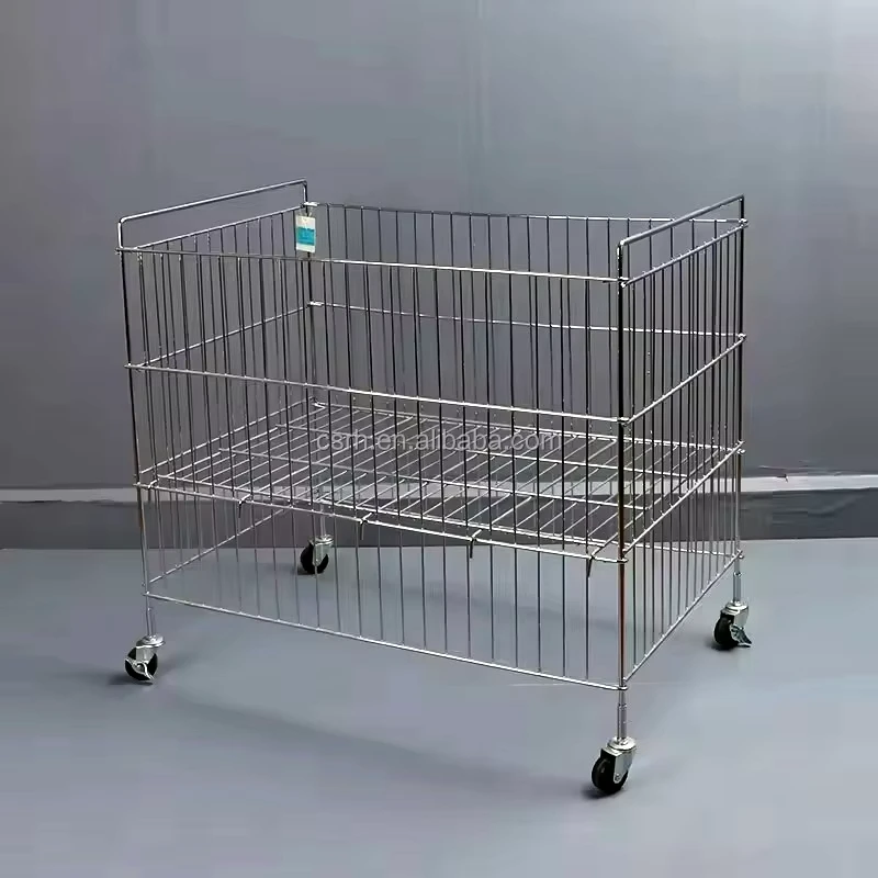 RH DC03 80 C 800*500*700mm Silver Color Chromed Wire Mesh Basket Cage Trolley