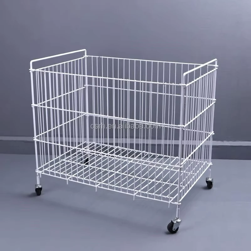 RH-DC03-80-WH 800*500*700mm White Color All Wires Cage Supermarket Promotion Wire Cage Bin Wire Baskets Cage Trolley