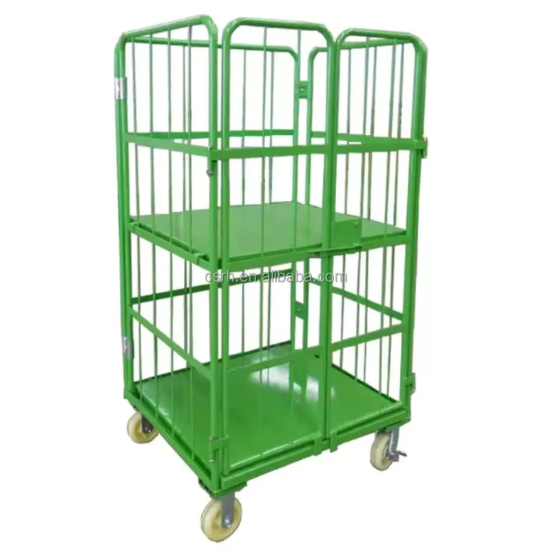 RH RC011 Size 1100*800*1700mm Powder Coating Roll Cage Container Four Sides Industrial Container Roll Cages Trolley