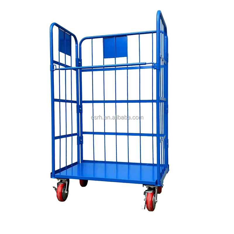RH RC012 1 1100*800*1700mm Folding Rolling Container Three Sides Warehouse Roll Container Trolley