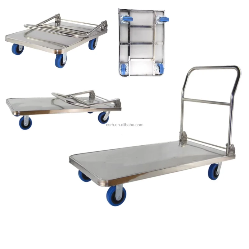 RH WT01 7 1100*650*870mm 300kg Big Size Hand Push Cart 201 304 Stainless Steel Foldable Warehouse Trolley