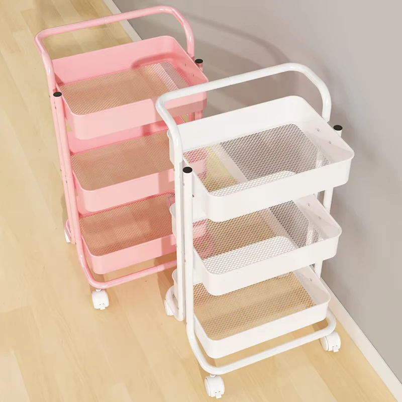 Ready to Ship 3 Tier Moving Metal Cart Rolling Cart Home Storage Trolley Rack Easy Installation All Metal