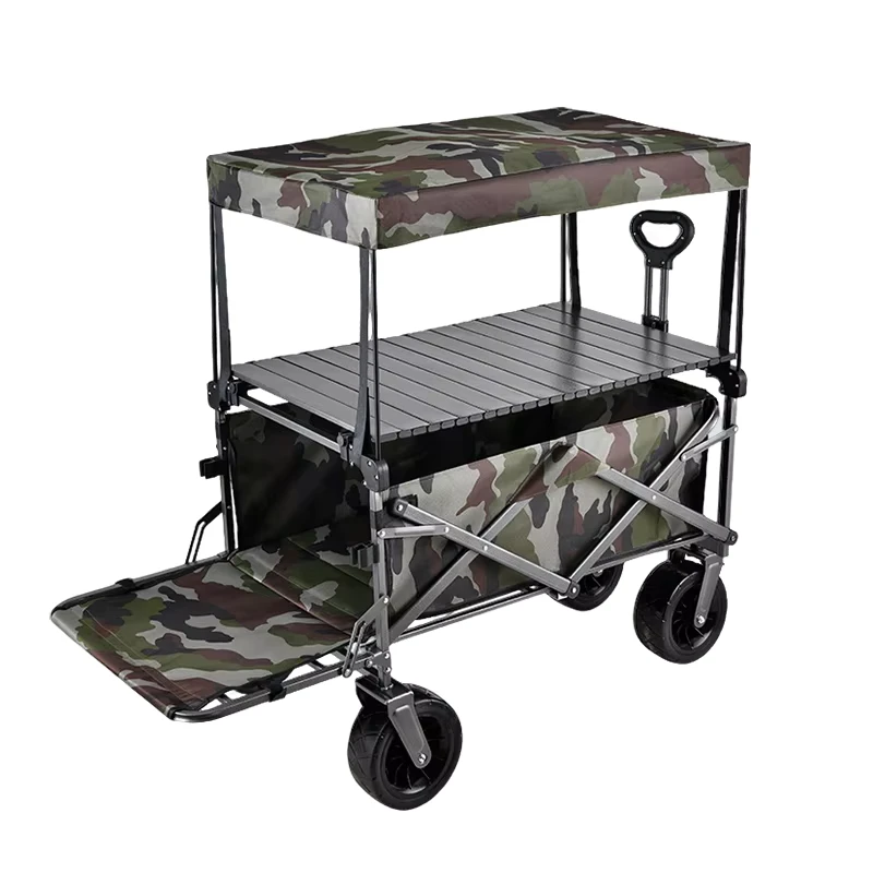 Rear Open Foldable Camping Wagon 600D Oxford Full Steel Silent Bearings Off Road Wheels Shopping Outdoor Camping Cart