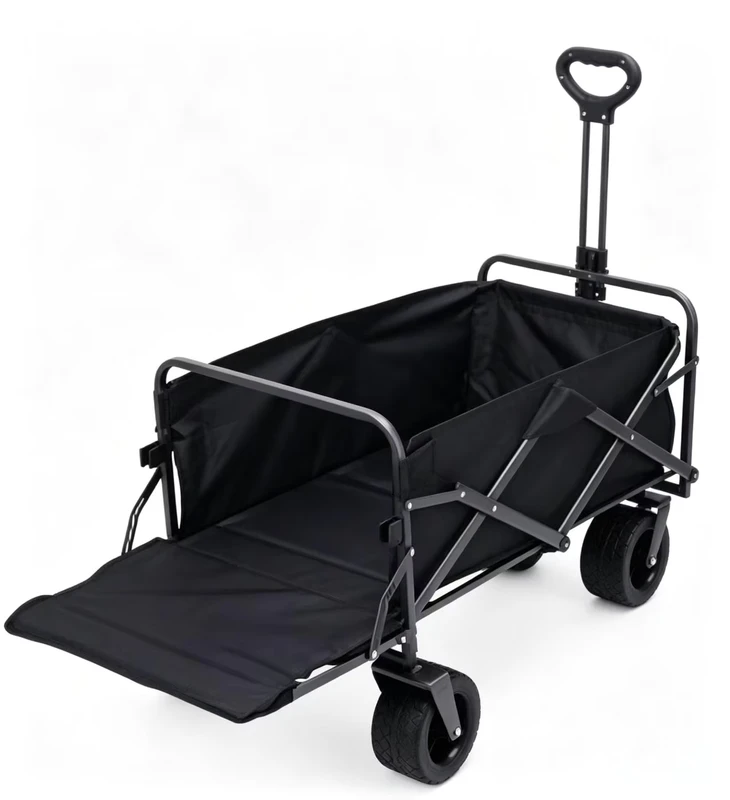 Rear Open Foldable Wagon Cart Large Rubber Wheels Collapsible Outdoor Trolley for Camping Shopping Delivery