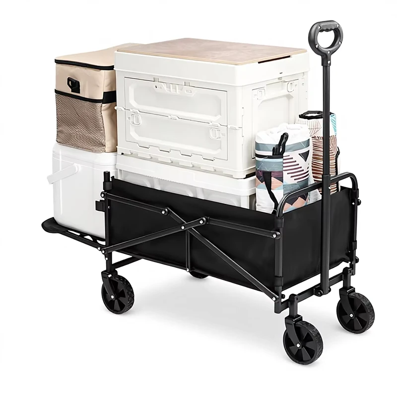 Rear opening Camper Outdoor Folding Trolley Camp Car Picnic Trailer Multi function Model 009 Black Metal