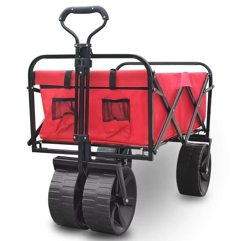 Red 100kg Heavy Duty Wagon Cart All Terrain Wheels Portable Outdoor Garden Steel Hand Trolley Assembled Collapsible Platform