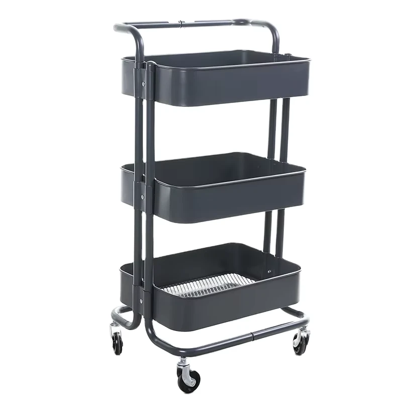 Red Black White Green and Light Brown Household Three storey Movable Trolley