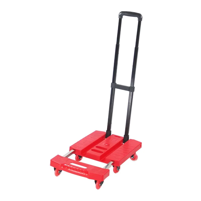Red Plastic Retractable Trolley Mini Luggage Cart Platform Hand Truck Foldable Folding Hand Trolley Cart 48*35cm