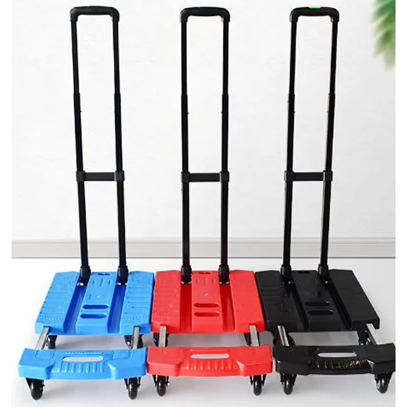 Red Plastic Retractable Trolley Mini Luggage Cart Platform Hand Truck Foldable Folding Hand Trolley Cart