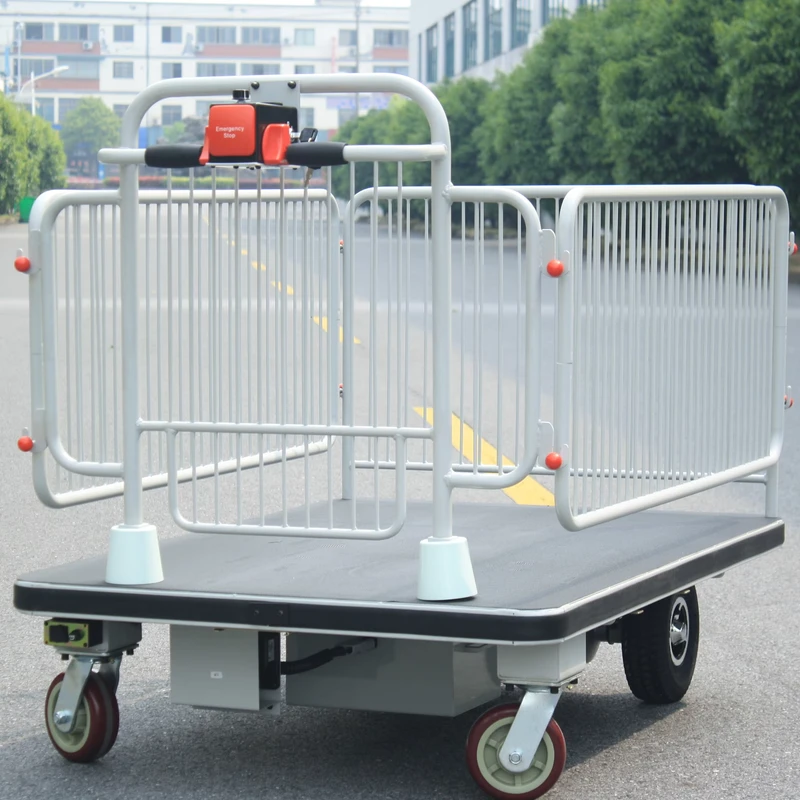 Red White Color Customizable Size Electric Material Handling Truck 400kg Four Wheel PU Warehouse Trollty