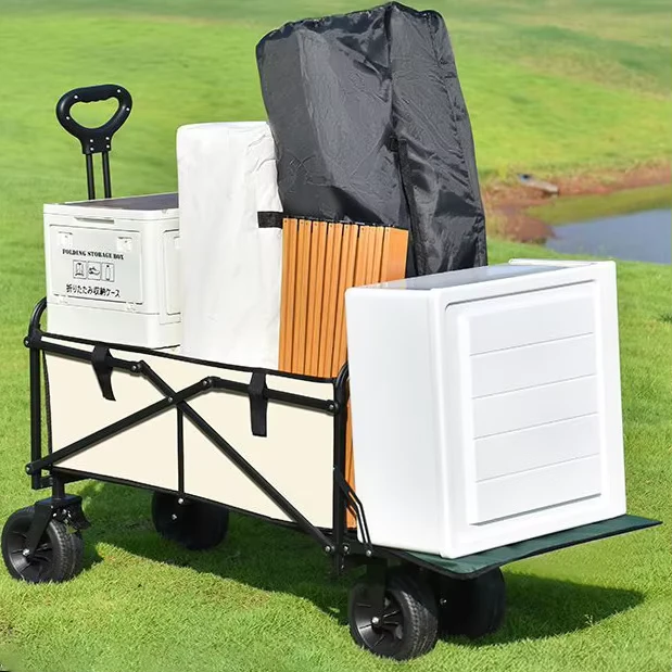 Reinforced Utility Trolley Heavy Duty 600D Oxford Camping Wagon with Brake System for Garden and Beach