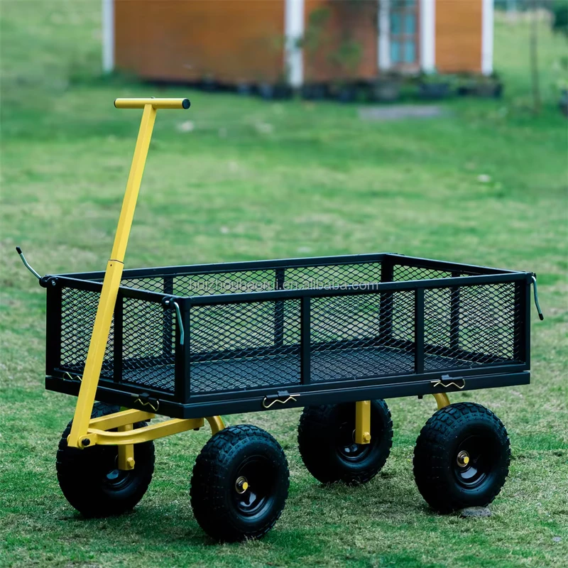 Removable Folding Sides Platform Hand Carts Trolleys Outdoor Camping Four Wheel Wagon Garden Tool Cart