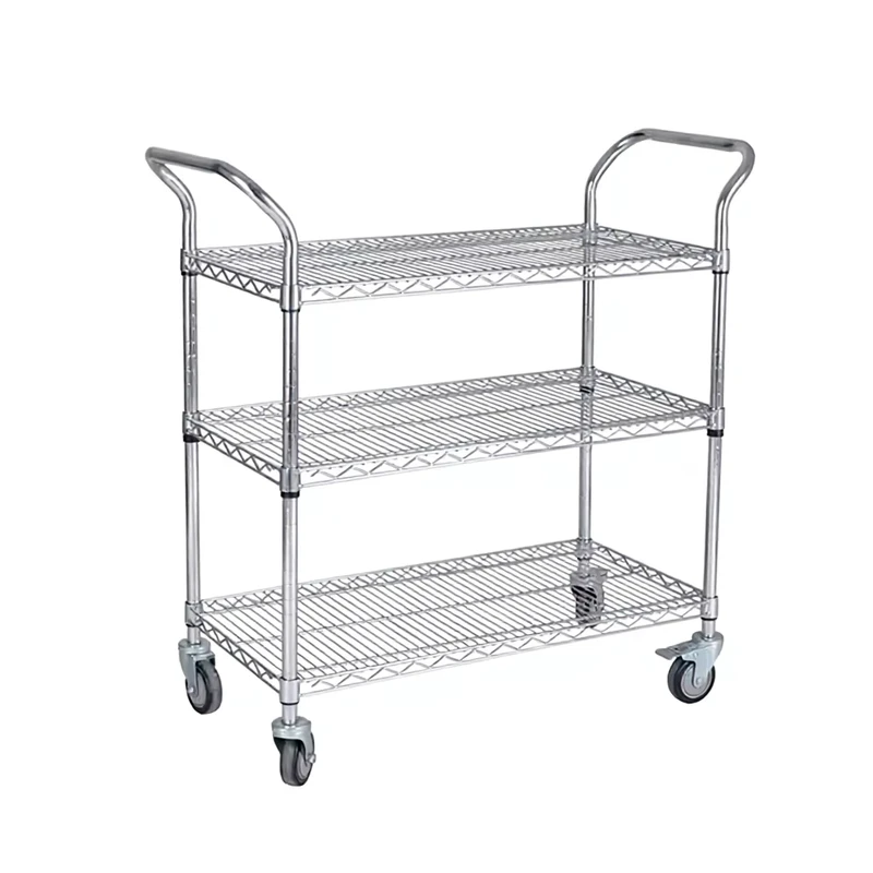 Removable Heavy Duty Storage Utility Chrome Wire Rack Industrial Cart 3 Tier Metal Shelf Trolley