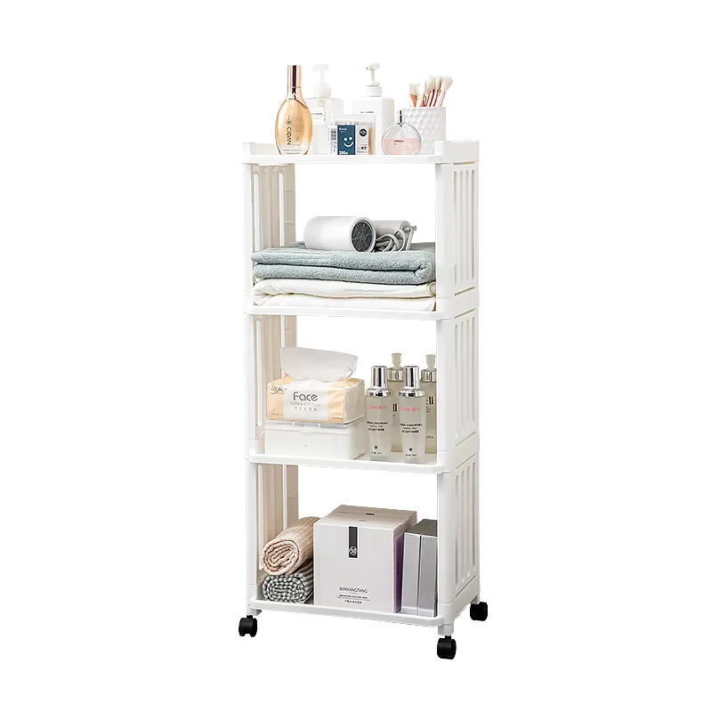 Removable Plastic Multi function Storage Rack for Household Durable Pulley Layered Trolley