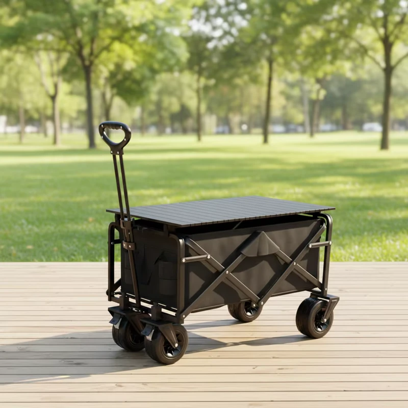 Removable Tabletop 150kg Load bearing Breathable All terrain Wide wheel Folding Camping Trolley for Beaches Gardens Shopping